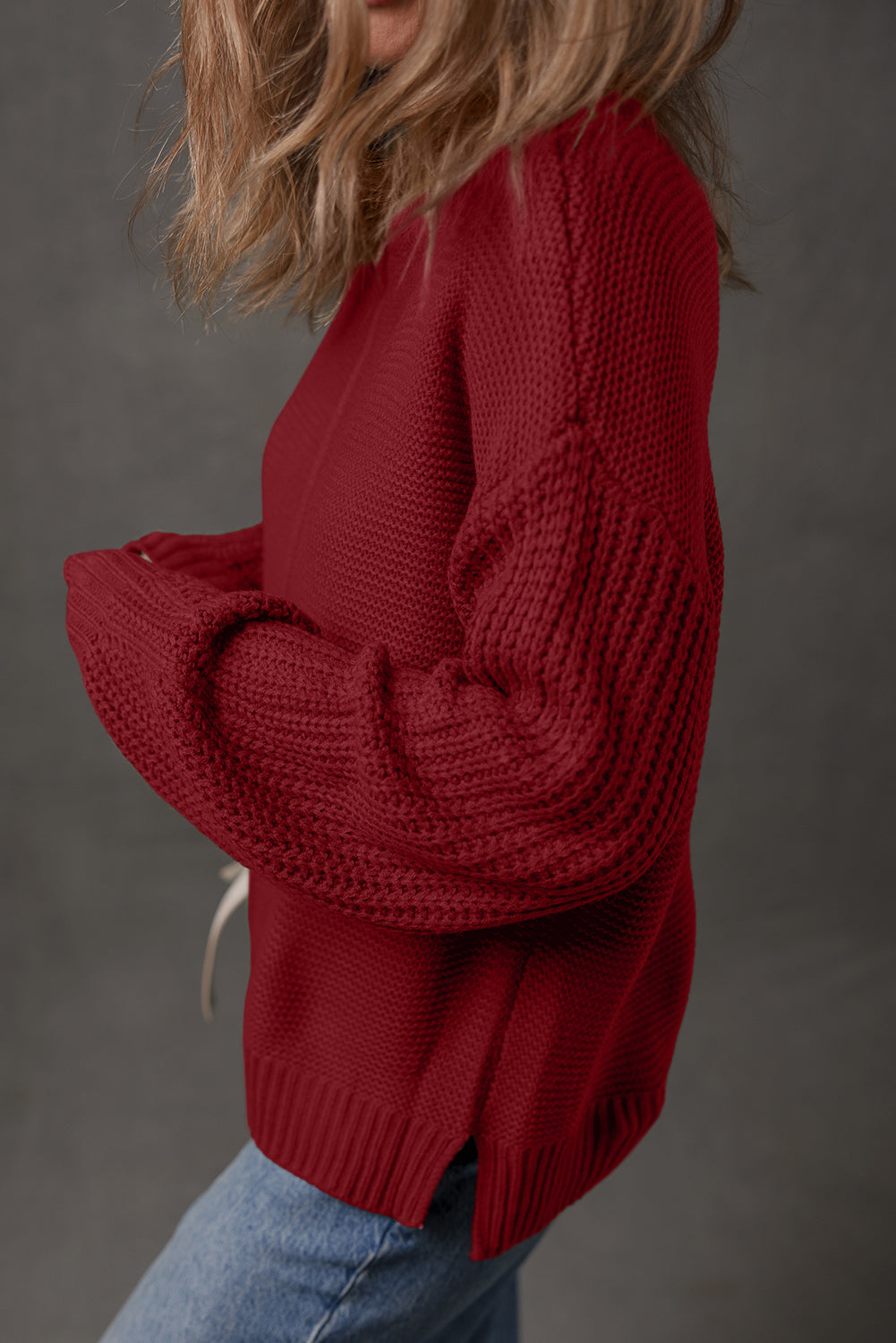 Red Dahlia Solid Color Front Seam Drop Shoulder Loose Sweater Sweaters d268346b4292fcb9