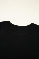 Black Ribbed Knit Cold Shoulder Plain Sweater Sweaters d27b53ddb4add00f