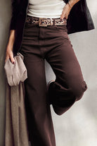 Coffee Solid Color Loose Straight High Waist Jeans Jeans d28108d9a0c36c99