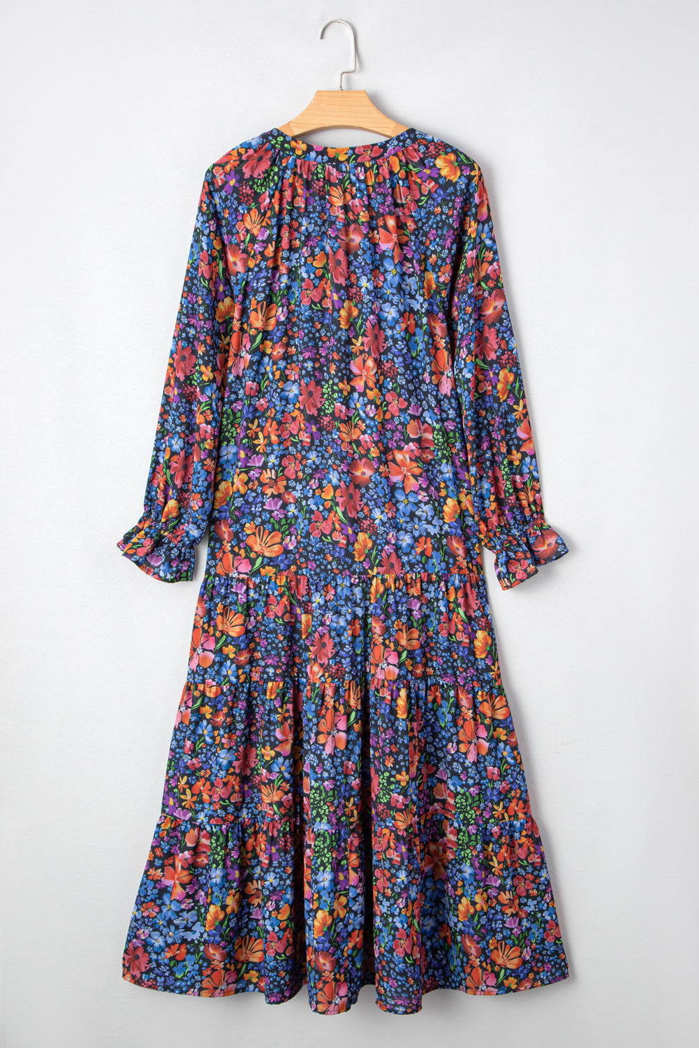 Blue Floral Print V Neck Long Sleeve Flowy Maxi Dress Maxi Dresses d2d7b8731e6df1de
