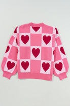 Pink Love Heart Checkered Valentine Knit Sweater Sweaters d2e5d2c047e06164