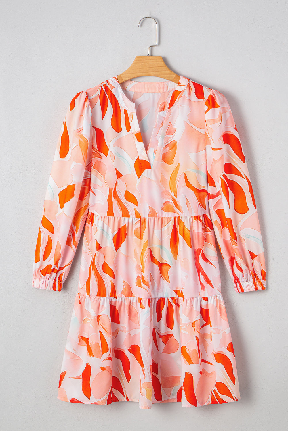 Orange Abstract Print Split Neck Long Sleeve Dress Short Dresses d2f000baededefd0