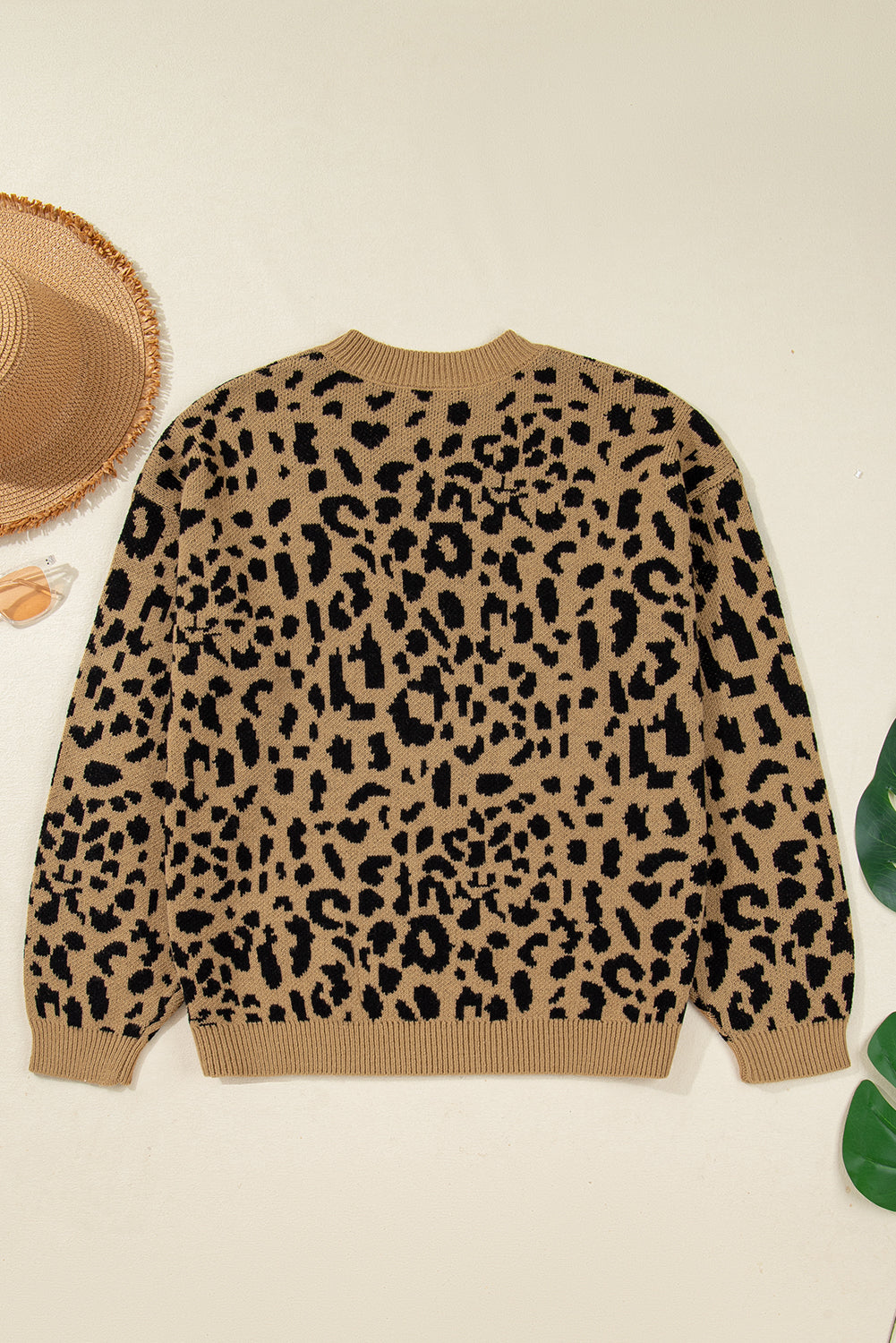 Light French Beige Leopard Round Neck Long Sleeve Sweater Sweaters d301f338b1f876d2