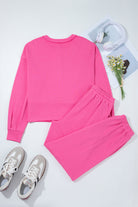 Bright Pink Raw Edge Henley Pullover and Jogger Pants Set Two Piece Pants Sets d314d1a6b391f8e2