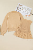 Smoke Gray Lantern Sleeve Sweater Pleated Knitted Mini Skirt Set Two Piece Skirt Sets d31aab8311f16d85