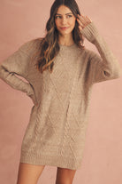 Mist Green Twist Cable Knit Drop Shoulder Loose Fit Sweater Dress Sweater Dresses d35ade53016b7847