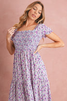 Purple Floral Short Bubble Sleeve Smocked High Waist Maxi Dress Maxi Dresses d3887e191c3ef8ef