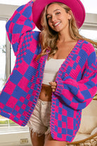 Orchid Petal Colorblock Checked Open Front Knitted Cardigan Cardigans d3a3946c7479470b