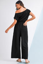 Black Checkered Mesh One Shoulder Short Sleeve Knotted Waist Jumpsuit Jumpsuits d3c8139af0147acc