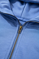 Sky Blue Casual Zipped Short Sleeve Hoodie and Shorts Set Two Piece Shorts Sets d417a035a7520443