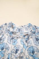 Sky Blue Floral Print Tie Neck Long Sleeve Flowy Mini Dress Short Dresses d446d19a591bafd1