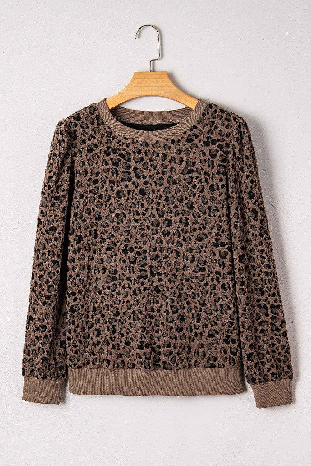 Brown Ribbed Trim Leopard Print Long Sleeve Top Long Sleeve Tops d45d071571b4165b