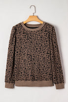 Brown Ribbed Trim Leopard Print Long Sleeve Top Long Sleeve Tops d45d071571b4165b