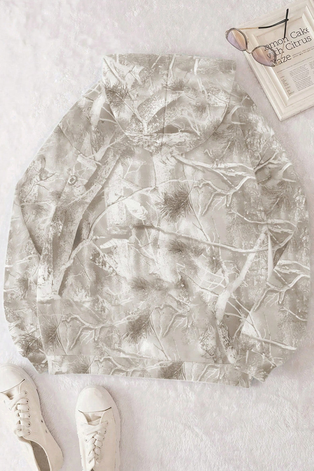 Light Pink Camouflage Plant Print Kangaroo Pocket Oversized Hoodie Sweatshirts & Hoodies d48fb6c60e551a9a