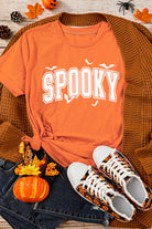 Orange SPOOKY Heat Transfer Printing Crewneck Halloween T Shirt Graphic Tees d49346ca8f4f6268