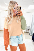 Beige Colorblock Patchwork Split Hem Casual Sweatshirt Sweatshirts & Hoodies d493510b2c9ec504