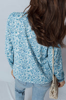 Sky Blue All Over Floral Puff Sleeve Shirt Blouses d4b5f4f7fb2bf704