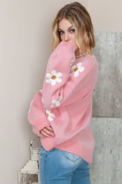 Pink 60s Floral Pattern Drop Shoulder Pullover Knit Sweater Sweaters d4c14cd2d8c8803c
