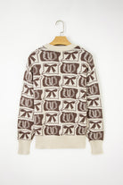 Brown Colorblock Bow Pattern Drop Sleeve Sweater Sweaters d4c1f022397b2c1a