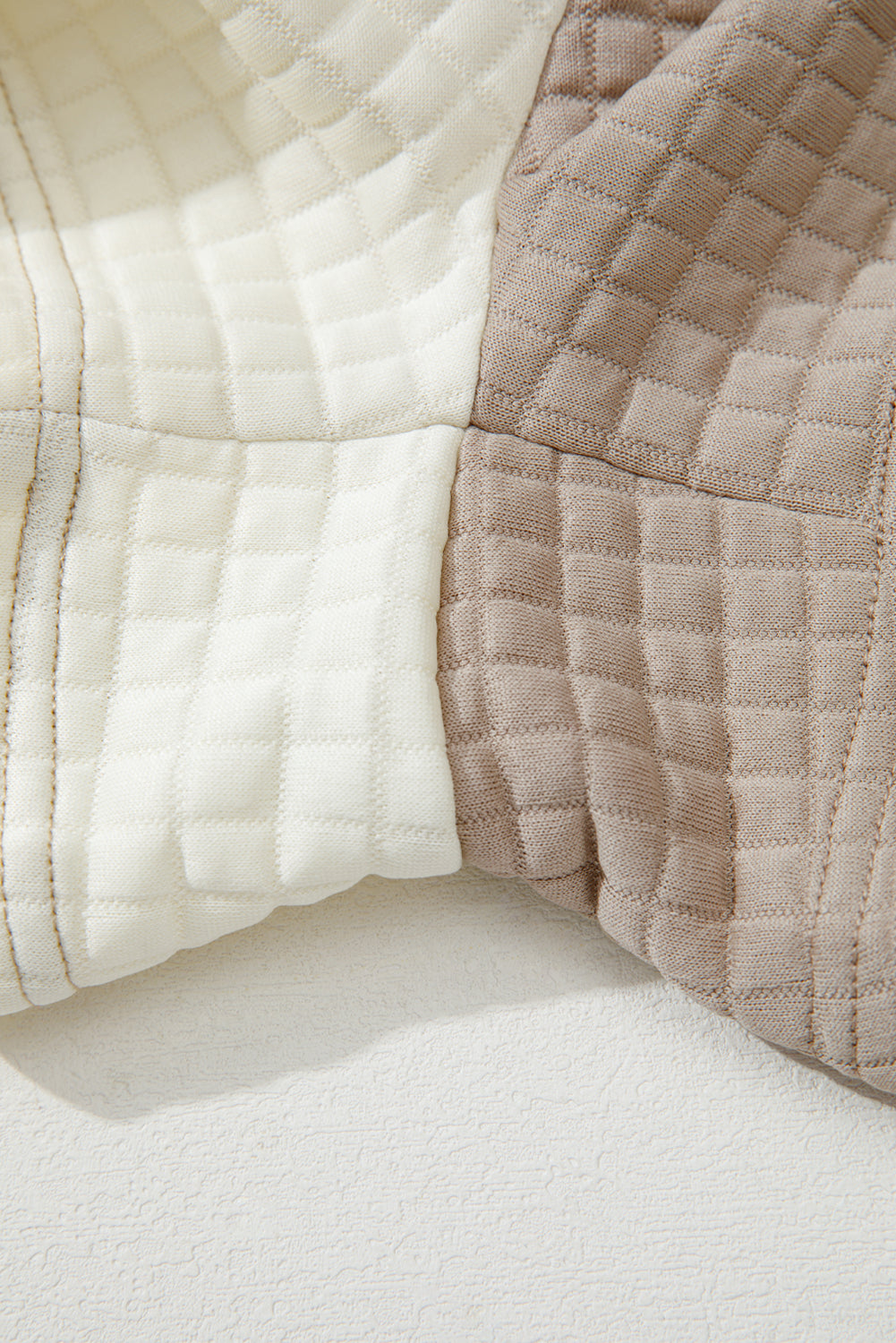 Khaki Color Block Patchwork Textured Long Sleeve Top and Shorts Set Two Piece Shorts Sets d4d869365ea9ab48