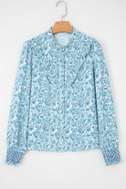 Sky Blue All Over Floral Puff Sleeve Shirt Blouses d4dc14716ae4177b