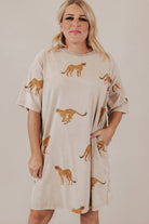 Apricot Plus Size Cheetah Print Side Pockets T Shirt Mini Dress Plus Size Dresses d5225d33e4e19d52