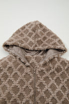 Chestnut Sherpa Rhombus Zip Up Side Pocket Hooded Jacket Jackets d5516e1d35b0dc51