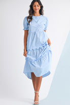 Sky Blue Stripe Bubble Sleeve Scallop Tiered Dress Maxi Dresses d5d5fd0da475123b