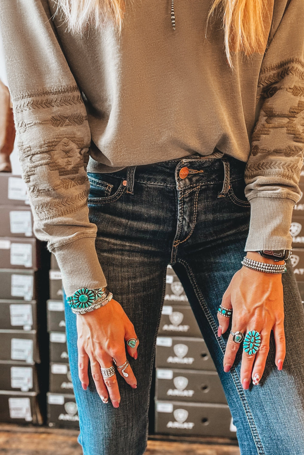 Parchment Geometric Embroidered V Neck Sweatshirt Sweatshirts & Hoodies d5e7a46621ce7d3d