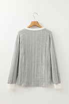 Moss Green Rib Texture Contrast Trim Round Neck Long Sleeve Top T Shirts d5f834e9a3084ebb