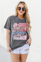 Gray FOREVER CHASING SUNSETS Heat Transfer Printing Graphic Summer T Shirt Graphic Tees d611b6c071000a8f