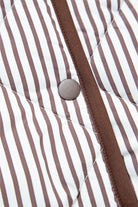 Brown Striped Snap Button Scalloped Hem Winter Vest Coats d61f64f356cfa2e7