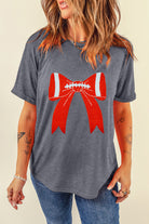 Gray Contrast Bowknot Game Day Terry Flocking Graphic Tee Graphic Tees d64f9a320b570bb1