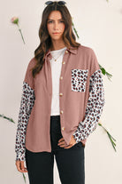 Dark Khaki Leopard Patchwork Twisted Ribbed Casual Shacket Jackets d6ddd58c19c67c97