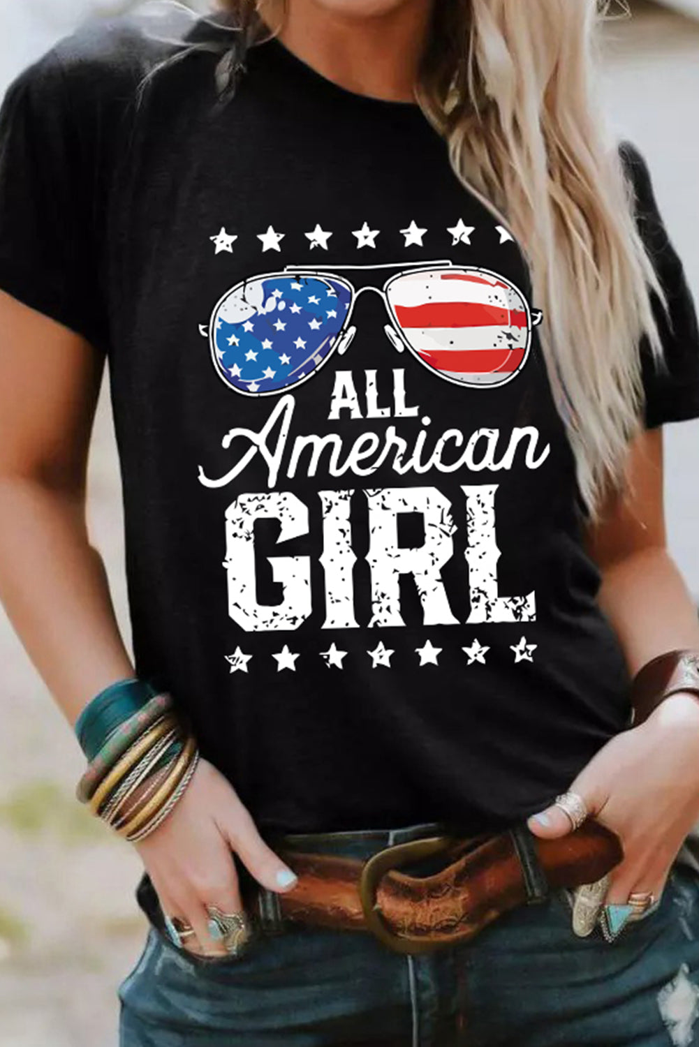 Black Stars and Stripes Glasses Slogan Graphic T Shirt Graphic Tees d6ee55b2d22e0dca