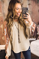 Apricot Casual Ethnic Print Patch Long Sleeve Top Long Sleeve Tops d6f77e1b08594a4a