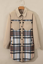 Khaki Plaid Patchwork Long Sleeve Jacket Jackets d6fdaa0143b05a9e
