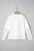 White Fake Two-Piece Lace Long Sleeve Drop Shoulder Tee T Shirts d71e3d598e99c0a7