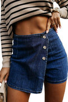 Bluing Asymmetric Wrapped Buttoned High Waist Denim Shorts Shorts d73751cd86b6ec9c