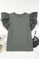Gray Plus Size Flutter Sleeve Top Plus Size Tops d7410592e67b8b86