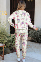 Apricot Floral Print Pullover Drawstring Lounge Pants Set Loungewear Set d751036aced1cb97