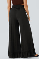 Black Solid Color Ruffle Hem Wide Leg Pants Pants d7b952fd6dad1a97
