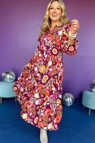 Purple Floral Print Collared Tiered Flowy Long Dress Maxi Dresses d7c61b4610774c77