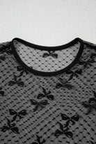 Black Dotted Bow Pattern Mesh Long Sleeve Top Long Sleeve Tops d7e936e8a5fdbecd