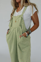 Green Gingham Wide Leg Pockets Loose Overall Jumpsuits d7f580c715dab92c