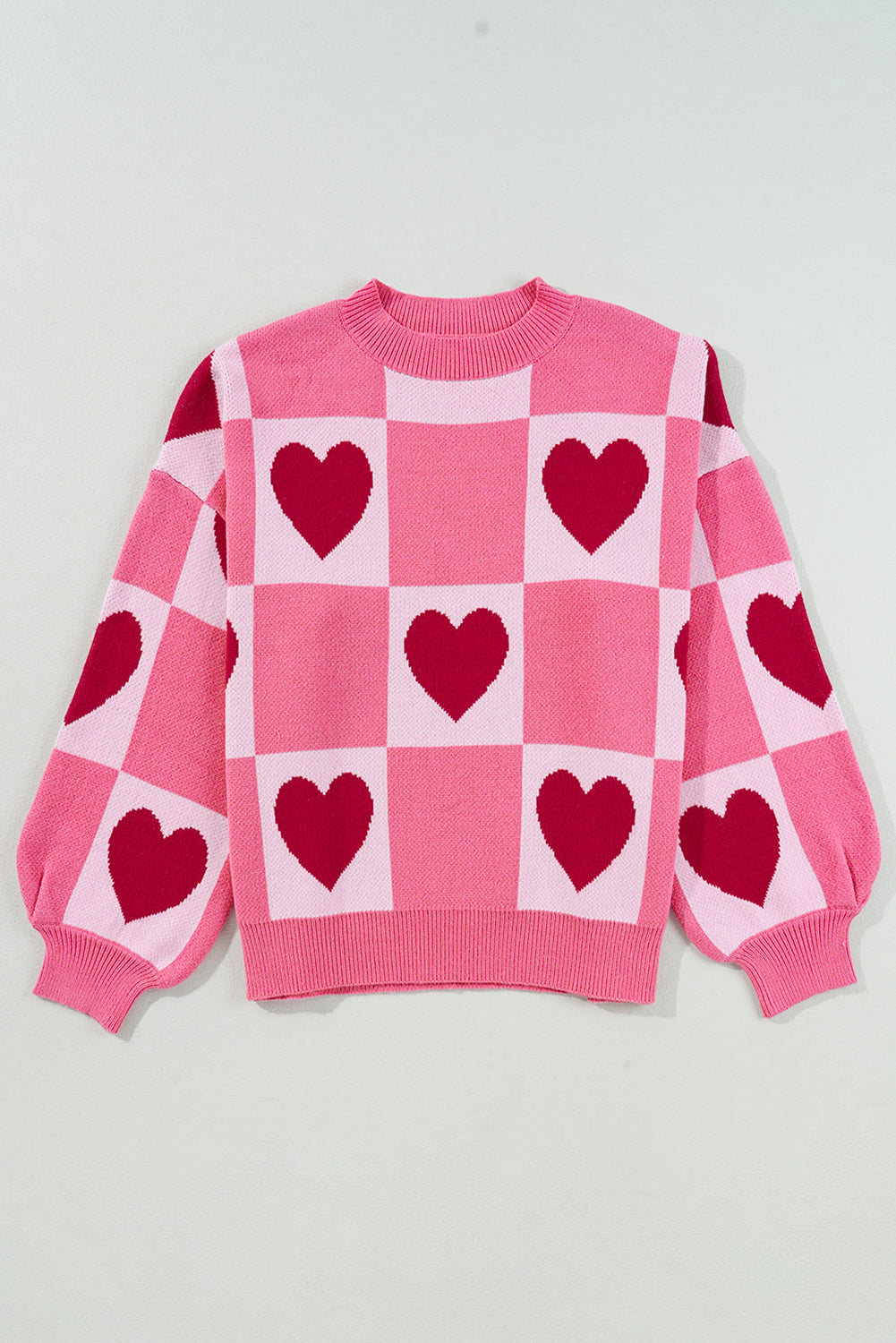 Pink Love Heart Checkered Valentine Knit Sweater Sweaters d81e6ead6d3c3dcd