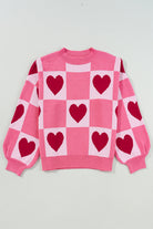 Pink Love Heart Checkered Valentine Knit Sweater Sweaters d81e6ead6d3c3dcd