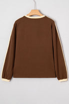 Dark Brown Varsity Striped Crew Neck Long Sleeve Top Long Sleeve Tops d83e3271ec39070e