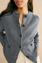 Medium Grey Chunky Buttoned Front Round Neck Cardigan Sweater Cardigans d86ca739639a770d