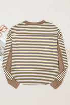 Khaki Stripe Patchwork Knit Drop Shoulder Top Long Sleeve Tops d890b53b575aedb3